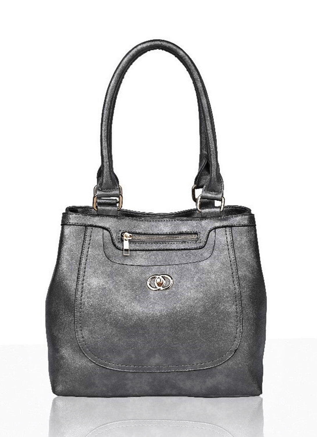 RS14114 Circles Shaped Metal Badge Detail With Two Compartments Shoulder Bag