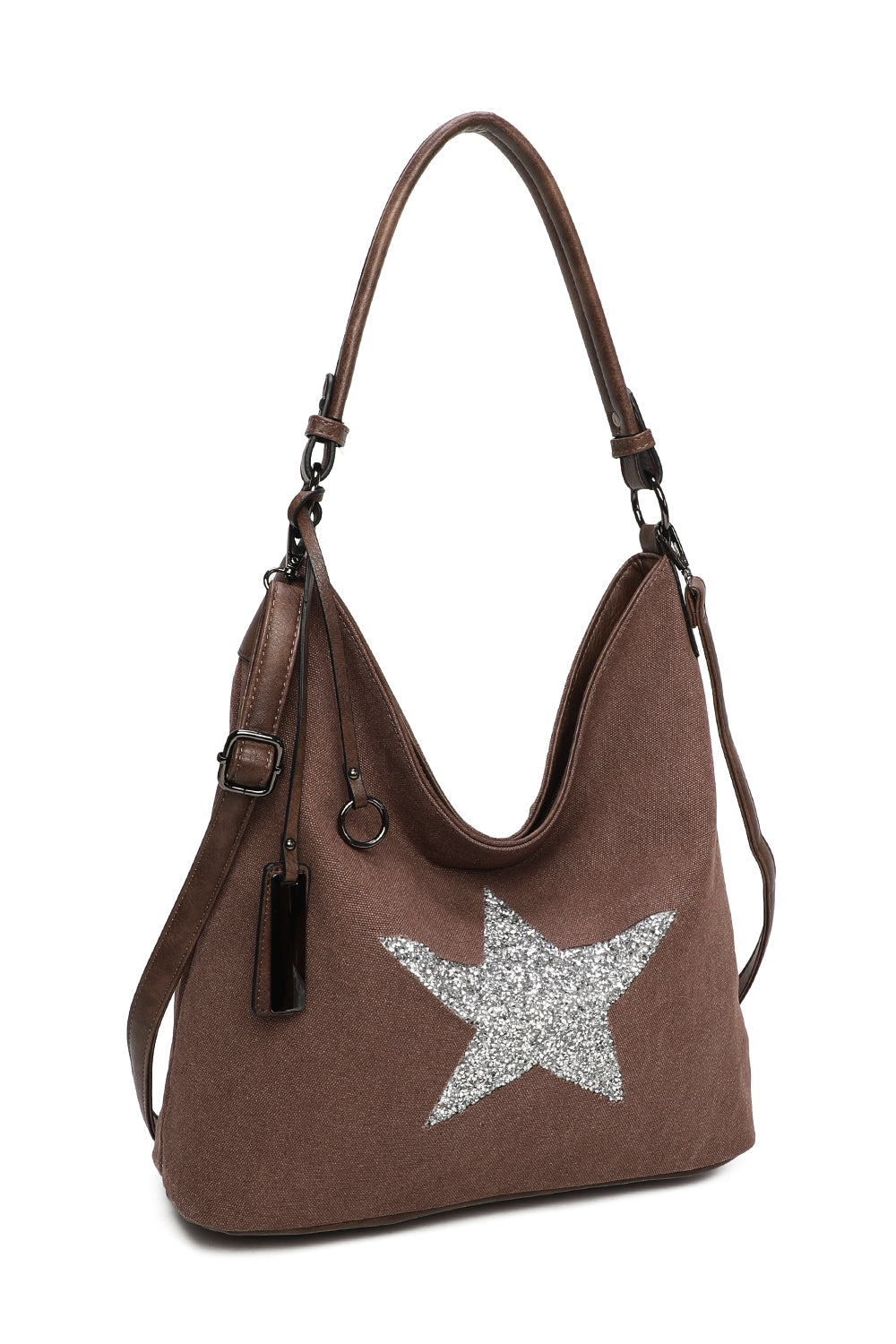 RX170147-W Canvas Tote Bag With Glitter Star Patterned