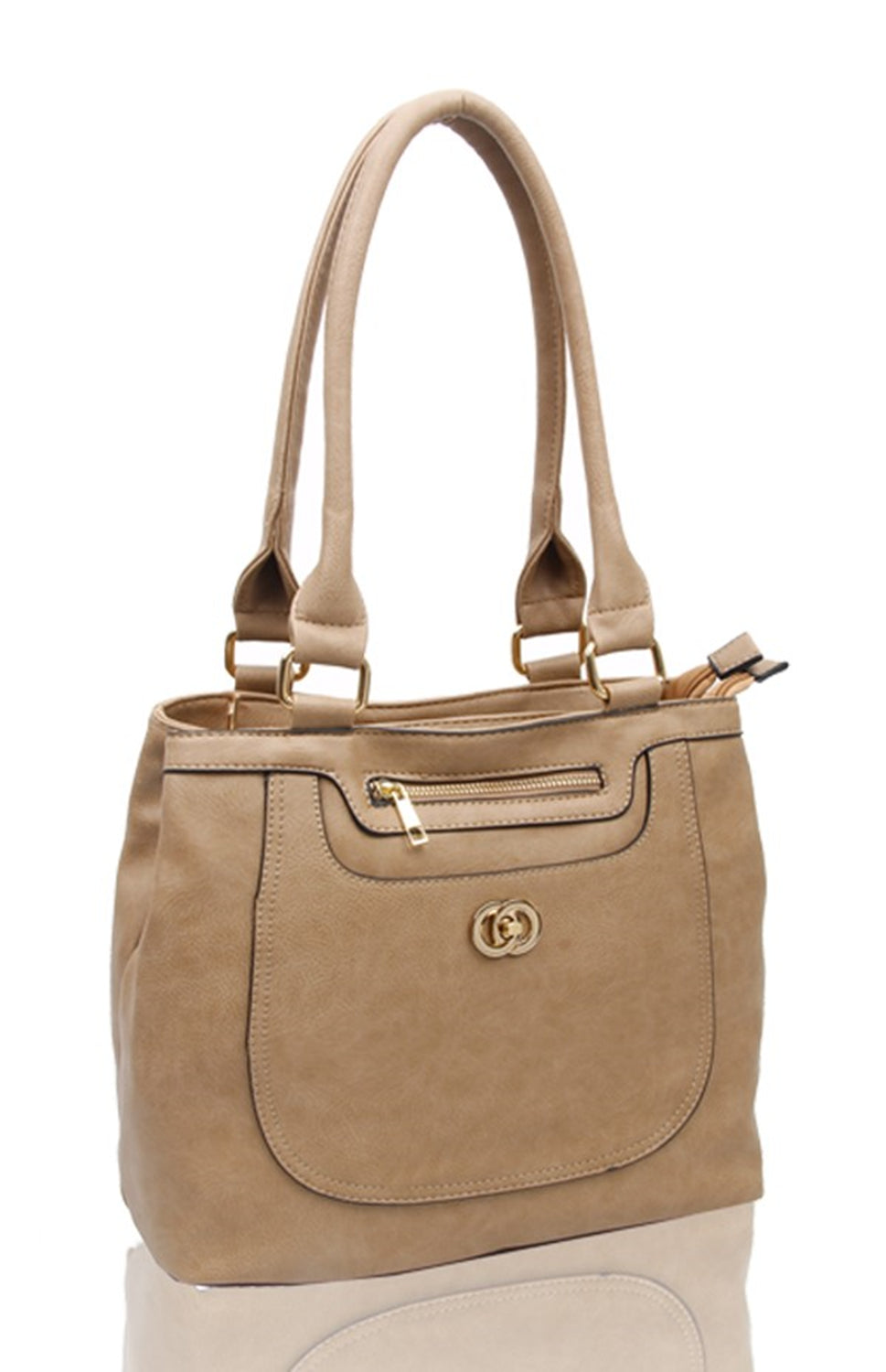RS14114 Circles Shaped Metal Badge Detail With Two Compartments Shoulder Bag