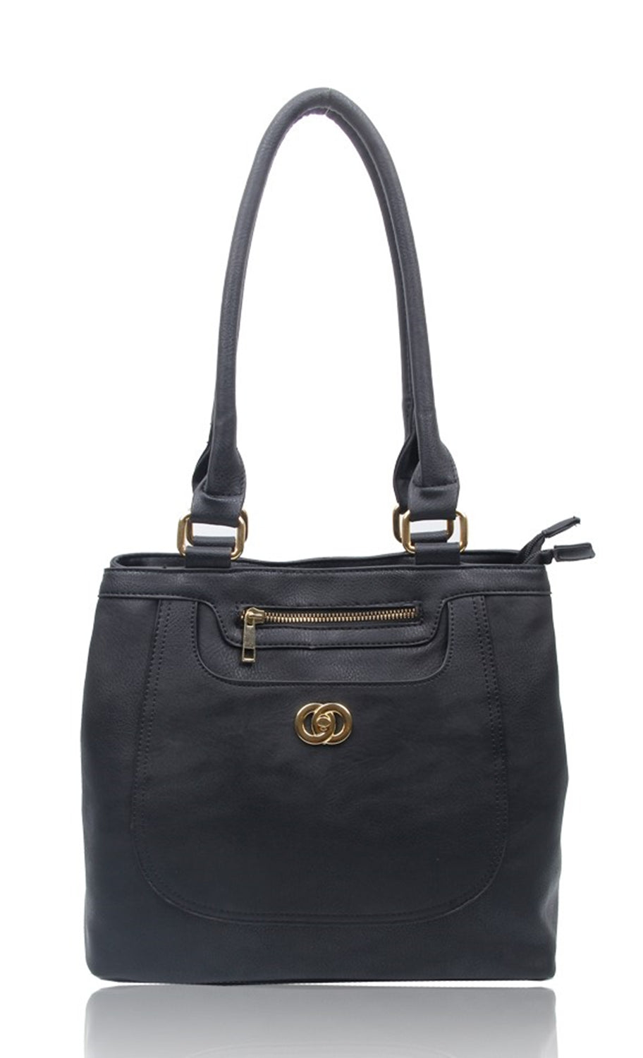 RS14114 Circles Shaped Metal Badge Detail With Two Compartments Shoulder Bag