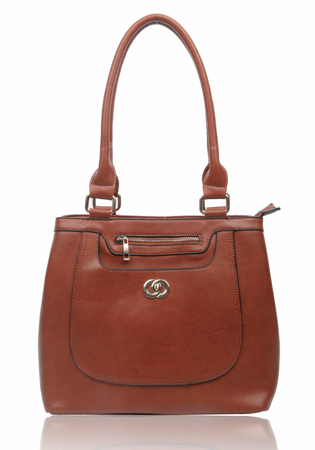 RS14114 Circles Shaped Metal Badge Detail With Two Compartments Shoulder Bag