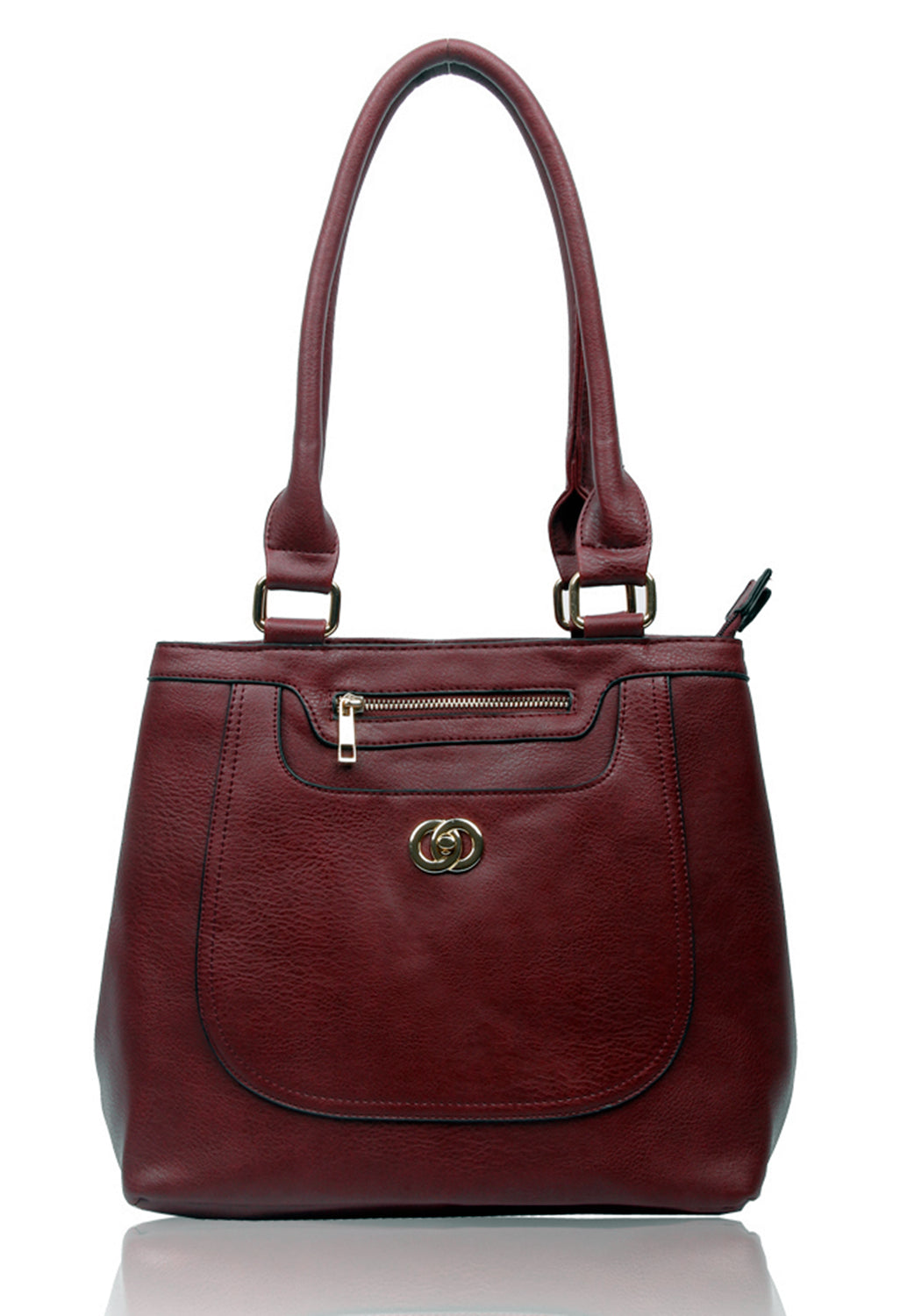 RS14114 Circles Shaped Metal Badge Detail With Two Compartments Shoulder Bag