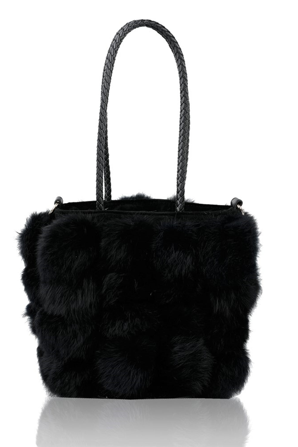 RJ180511 Bucket Shaped Shoulder Bag With Fur Pom-Pom