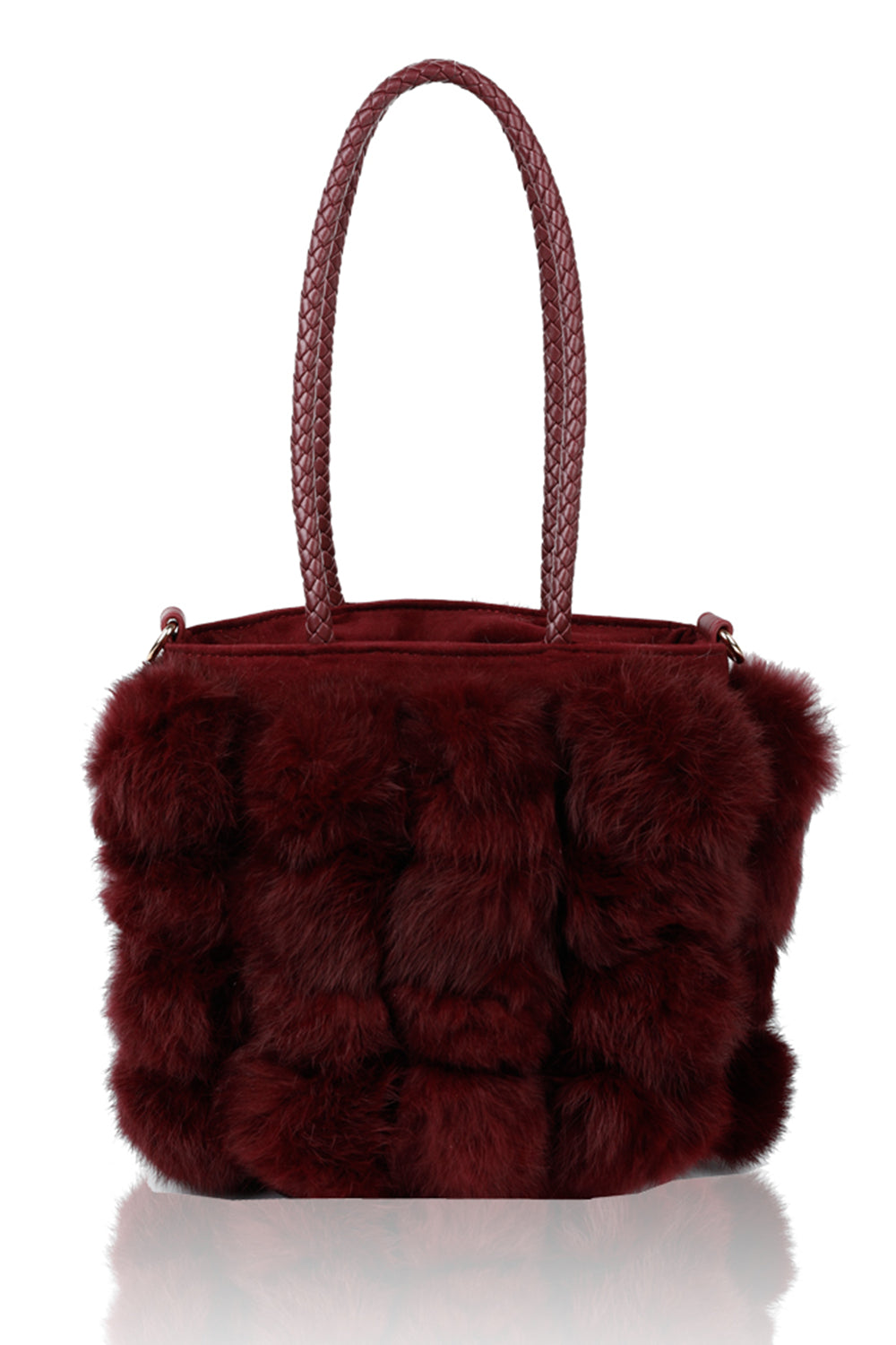 RJ180511 Bucket Shaped Shoulder Bag With Fur Pom-Pom