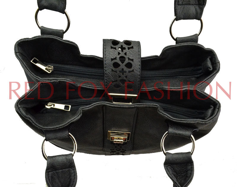 RS14106 Cut-Out Patterned Flap Over Strap Shoulder Bag