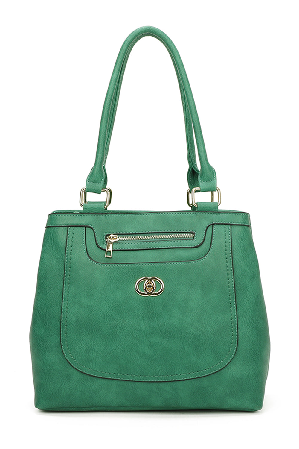 RS14114 Circles Shaped Metal Badge Detail With Two Compartments Shoulder Bag