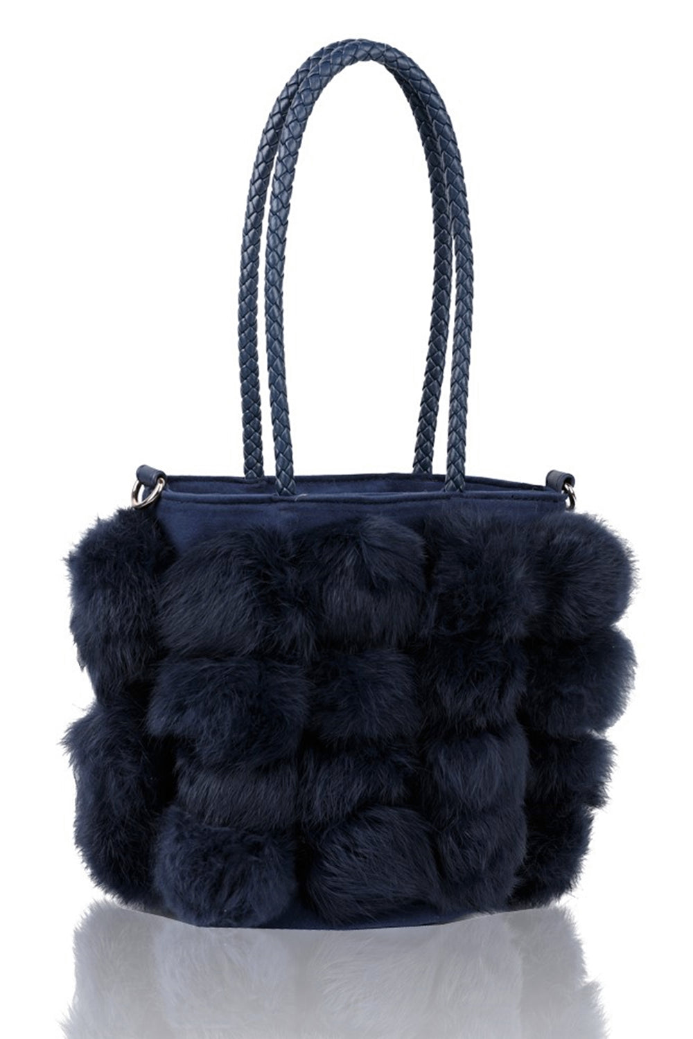 RJ180511 Bucket Shaped Shoulder Bag With Fur Pom-Pom