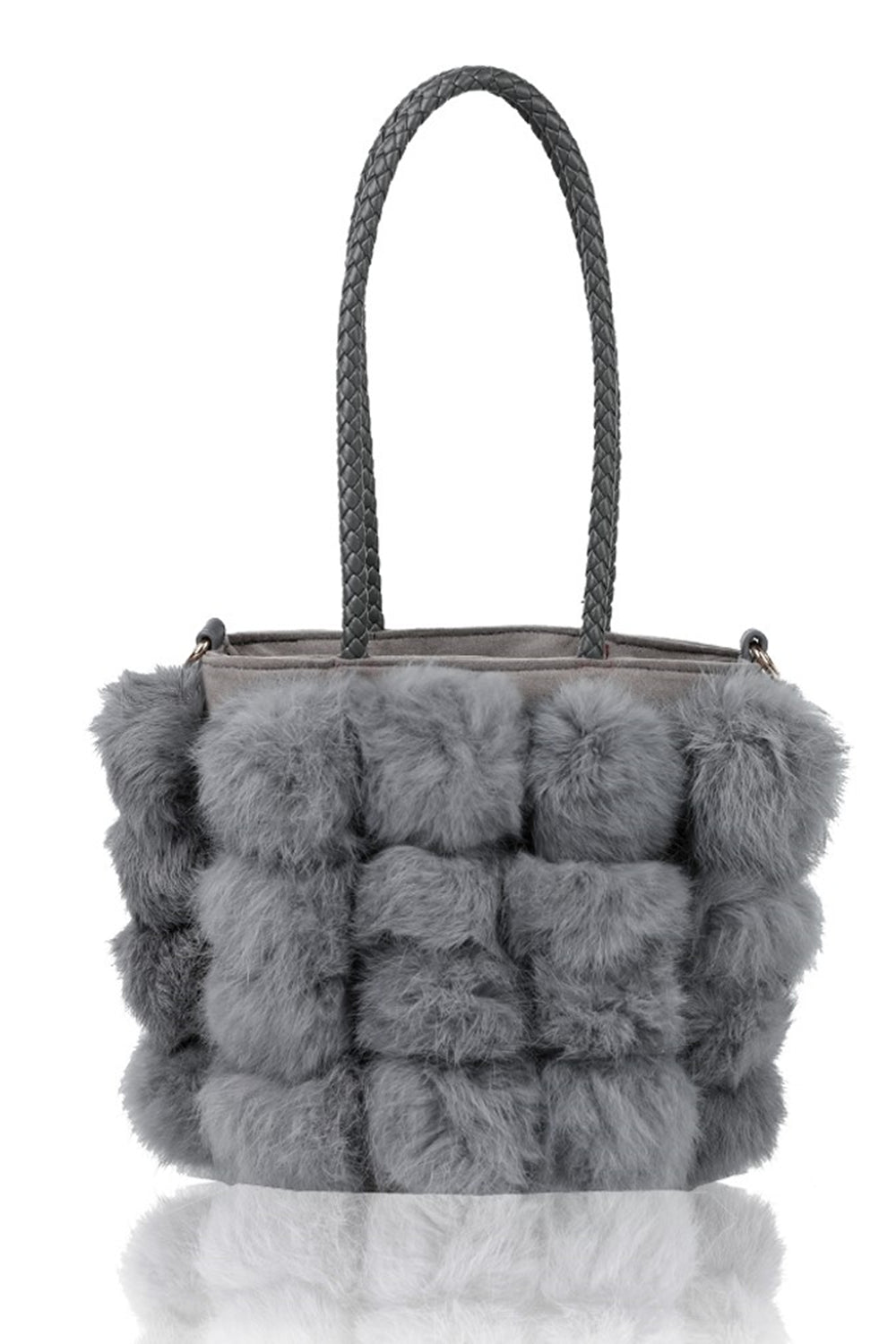 RJ180511 Bucket Shaped Shoulder Bag With Fur Pom-Pom