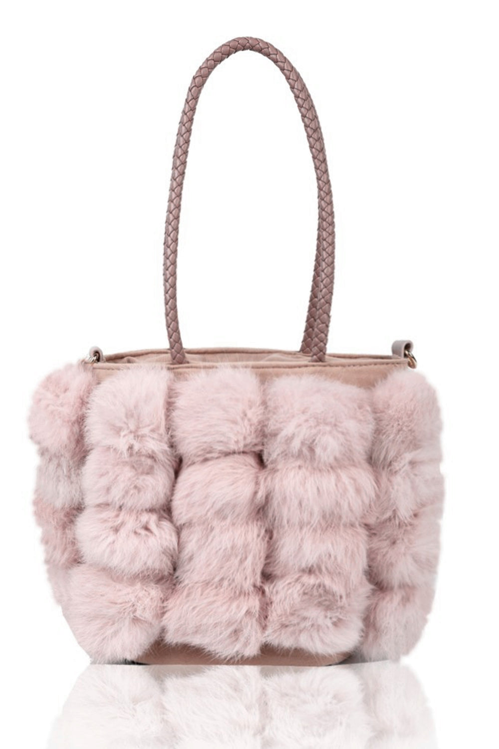 RJ180511 Bucket Shaped Shoulder Bag With Fur Pom-Pom