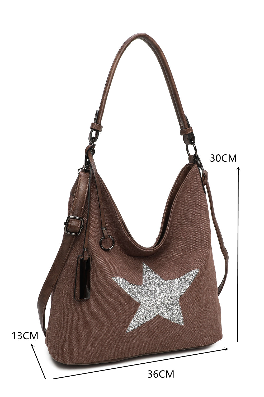 RX170147-W Canvas Tote Bag With Glitter Star Patterned