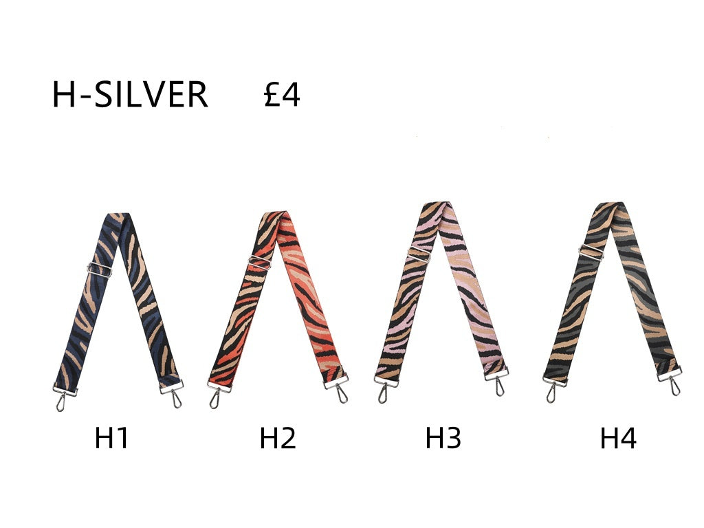 H-Zebra Print Canvas Adjustable Strap-SILVER
