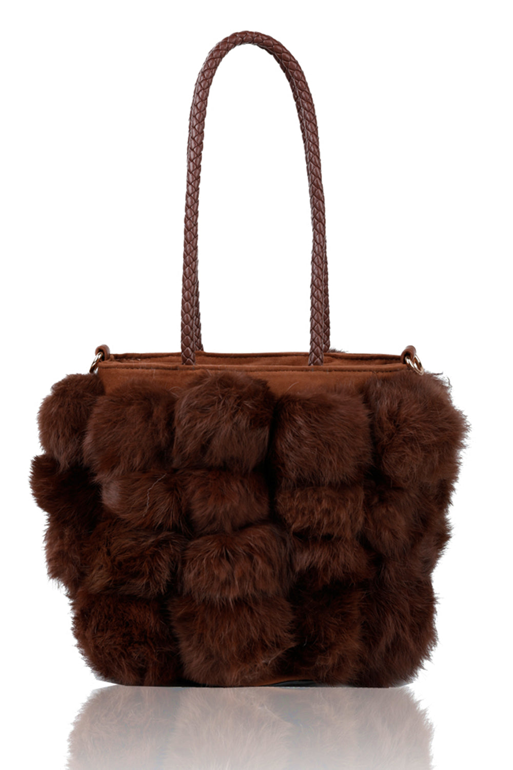 RJ180511 Bucket Shaped Shoulder Bag With Fur Pom-Pom