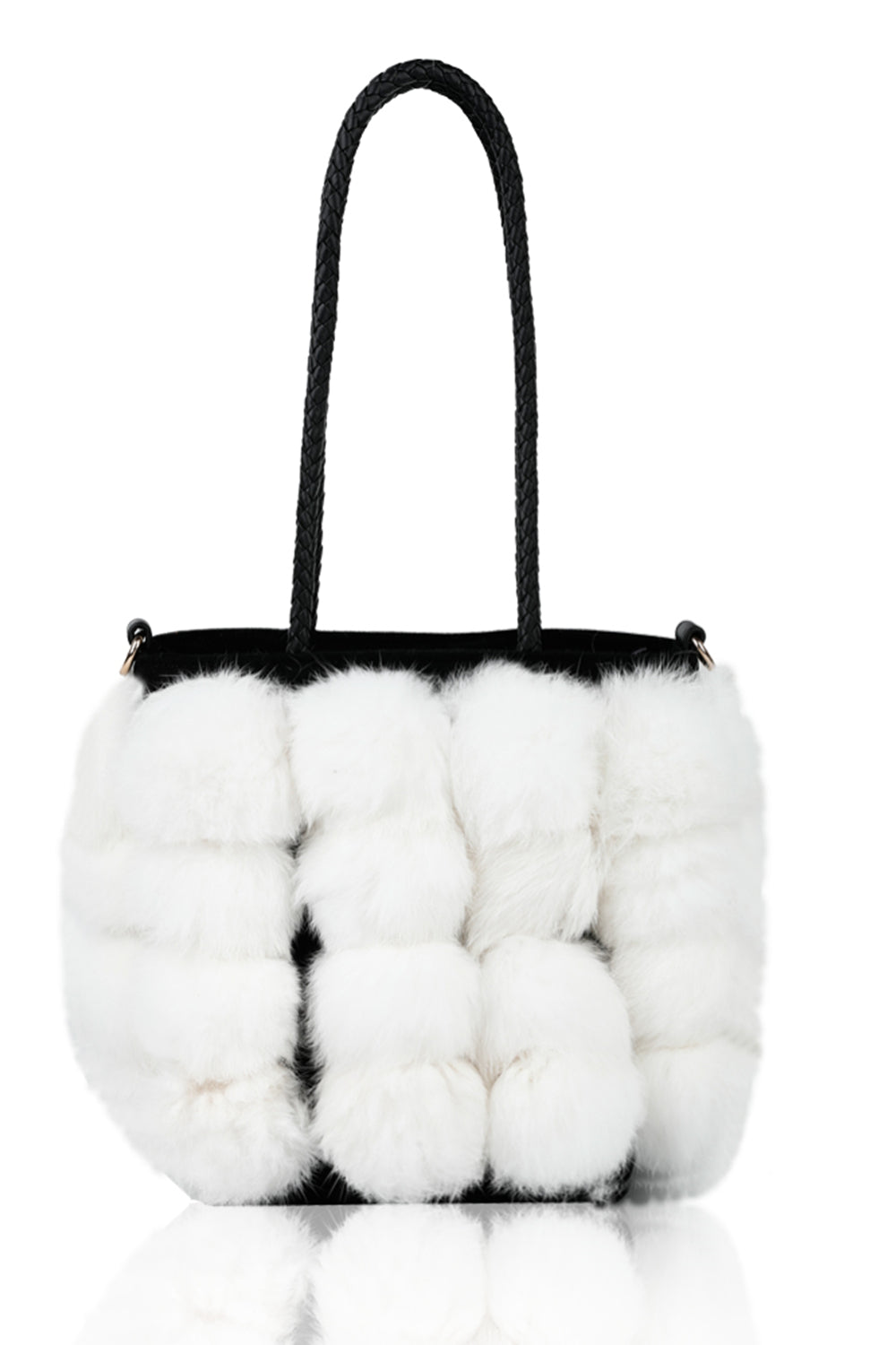 RJ180511 Bucket Shaped Shoulder Bag With Fur Pom-Pom