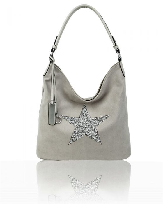 RX170147-W Canvas Tote Bag With Glitter Star Patterned
