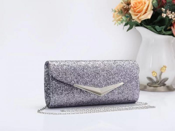 RZ1894  Glitter Clutch Bag With Metal Boarder Detail