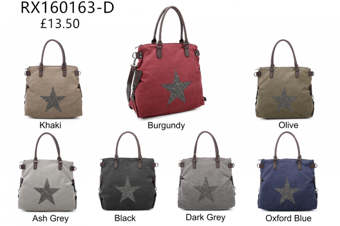 RX160163-Canvas Tote Bag With Glitter Star Patterned