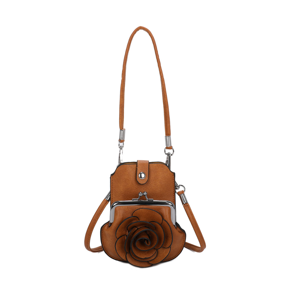 AF006 3D Rose Floral Patterned Mobile Phone Pouch Purse Bag