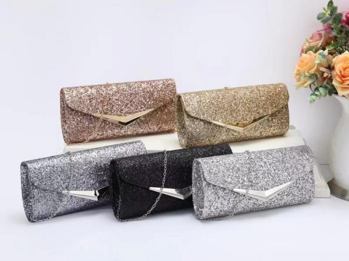 RZ1894  Glitter Clutch Bag With Metal Boarder Detail