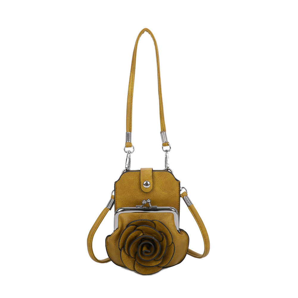 AF006 3D Rose Floral Patterned Mobile Phone Pouch Purse Bag