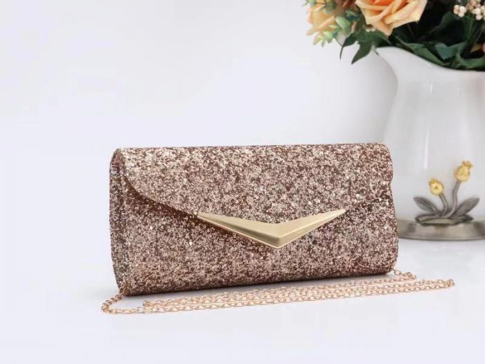 RZ1894  Glitter Clutch Bag With Metal Boarder Detail