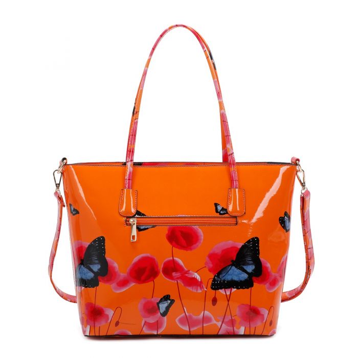 Rj171056 Patent Poppy Flower & Butterfly Patterned Tote Bag