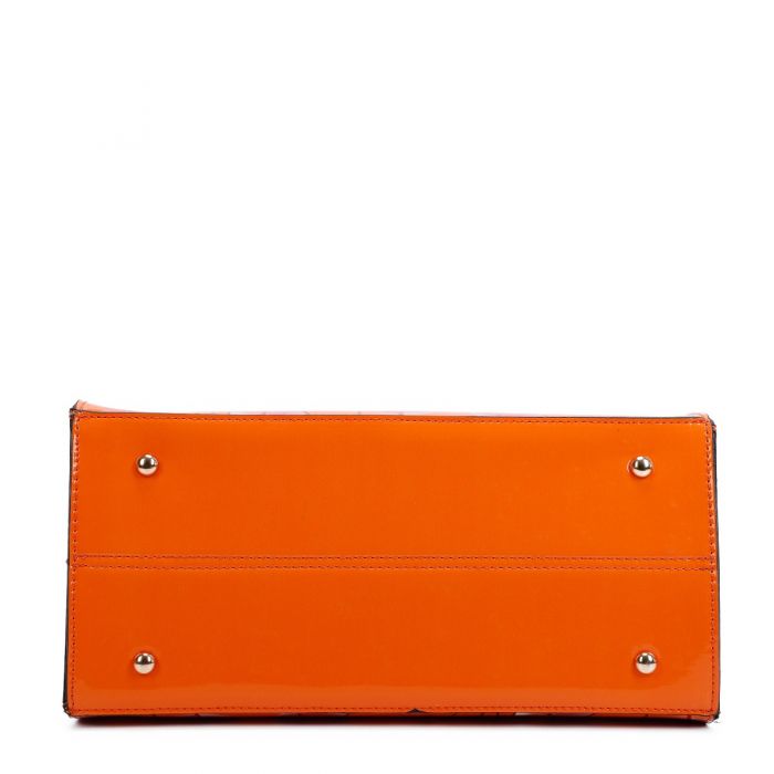 RJ150355-PB Patent Poppy & Butterfly Patterned Top-Handle Bag With Ribbon Belt Details