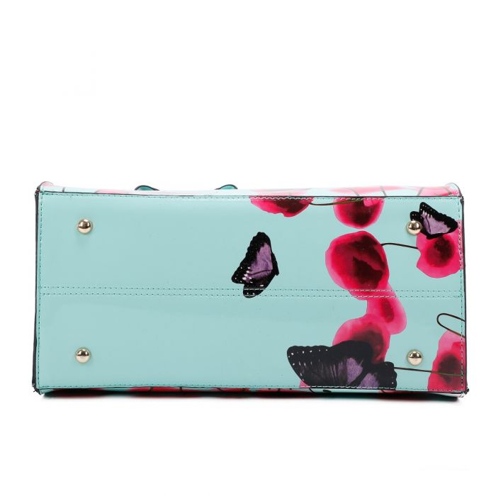 RJ211101 POPPY FLOWER & BUTTERFLY PATTERN PRINT BELT TOP HAND BAG WITH PURSE SET