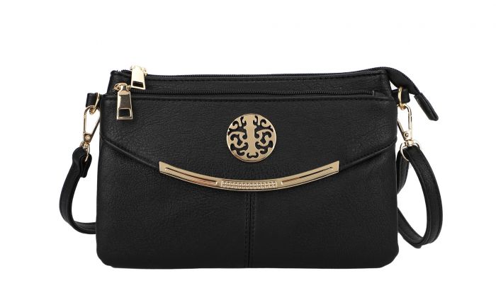 RB15111 Multi Zip Compartments Clutch Bag With Metal Gold Badge