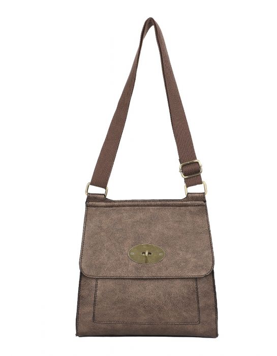 RB15113 Flap Over Messenger Bag With Metal Clasp