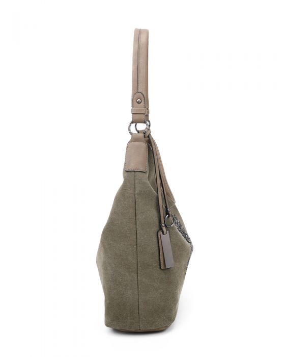 RX170147-W Canvas Tote Bag With Glitter Star Patterned