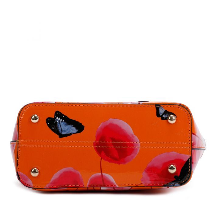 Rj180802-PB 2IN1 Poppy Flower & Butterfly Bucket Shaped Top-Handle Bag With Purse Set