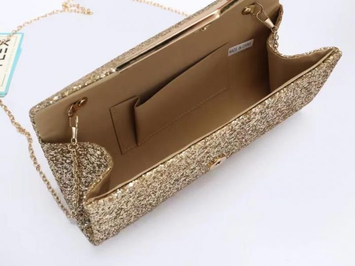 RZ1894  Glitter Clutch Bag With Metal Boarder Detail