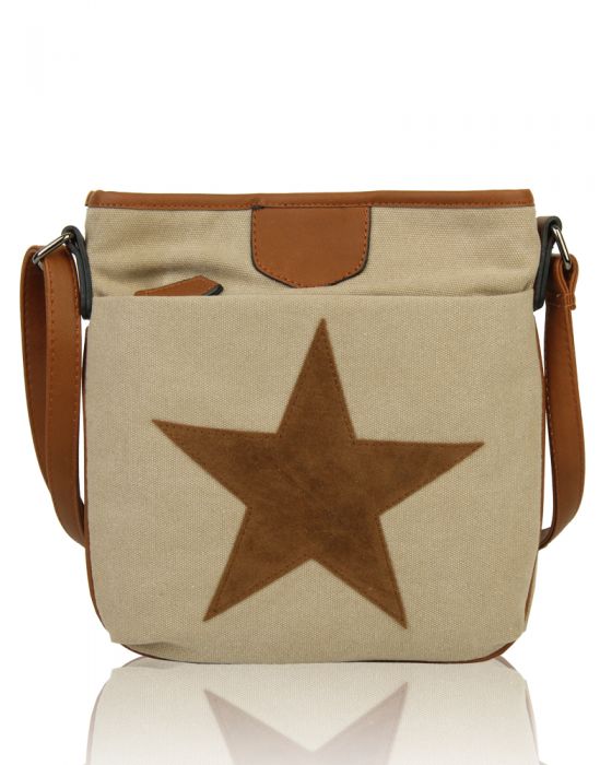 RX160431 Canvas Star Patterned Cross-Body Bag