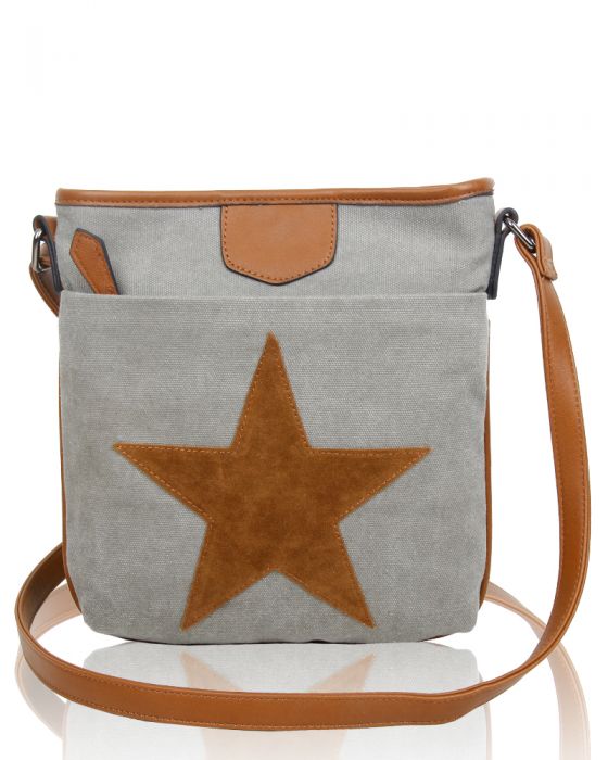 RX160431 Canvas Star Patterned Cross-Body Bag