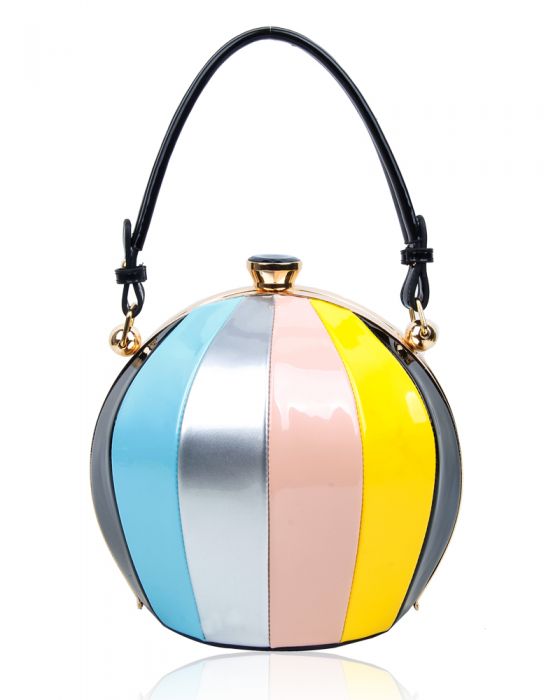 RD170141 Round Shaped Strip Patterned Top-Handle Bag