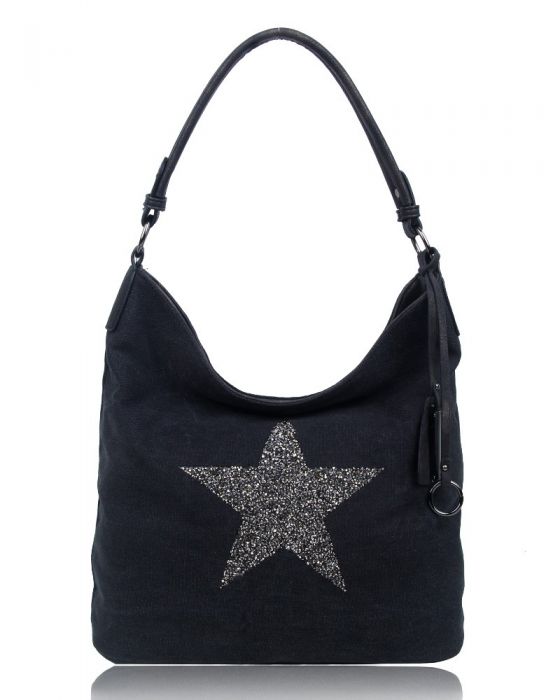 RX170147-W Canvas Tote Bag With Glitter Star Patterned