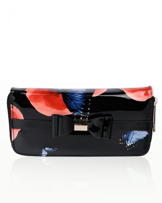 Rj180802-PB 2IN1 Poppy Flower & Butterfly Bucket Shaped Top-Handle Bag With Purse Set