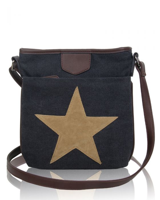 RX160431 Canvas Star Patterned Cross-Body Bag