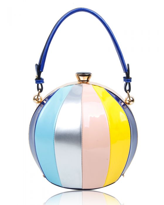 RD170141 Round Shaped Strip Patterned Top-Handle Bag