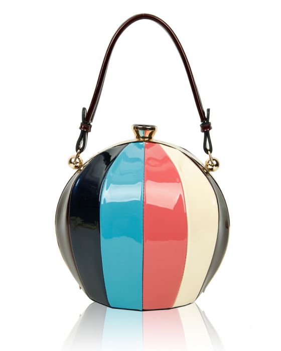 RD170141 Round Shaped Strip Patterned Top-Handle Bag