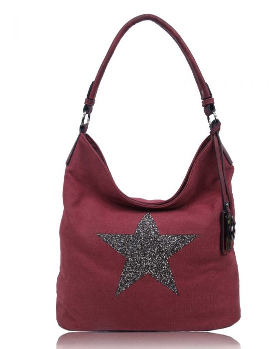 RX170147-W Canvas Tote Bag With Glitter Star Patterned