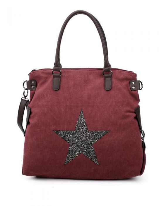 RX160163-Canvas Tote Bag With Glitter Star Patterned