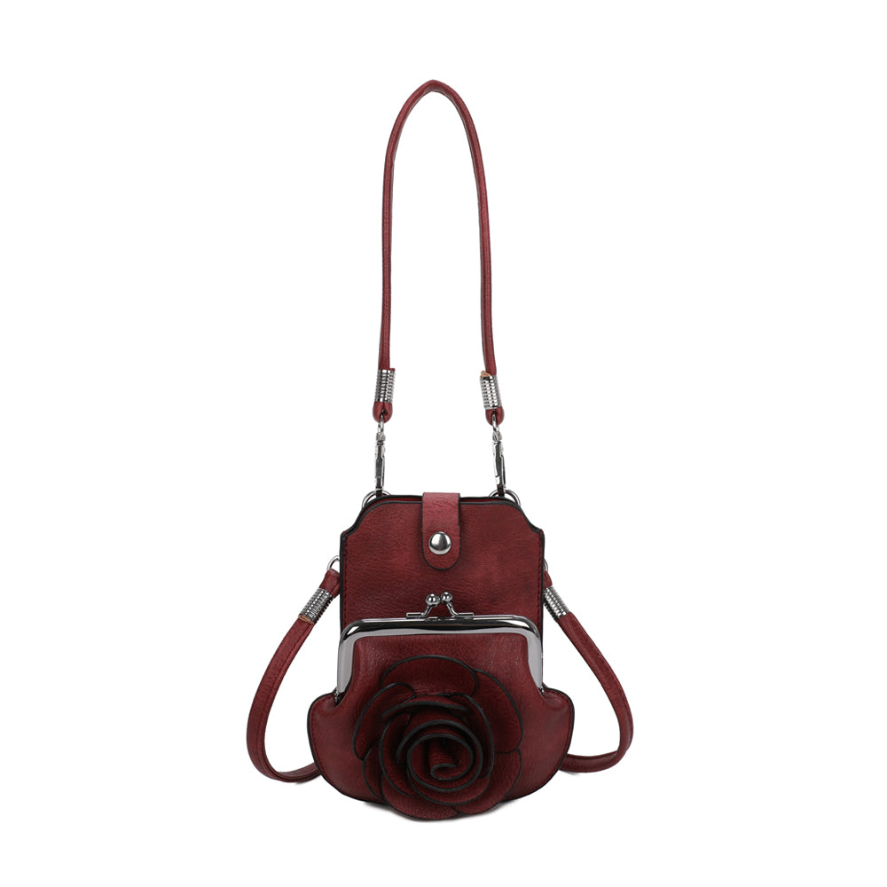 AF006 3D Rose Floral Patterned Mobile Phone Pouch Purse Bag