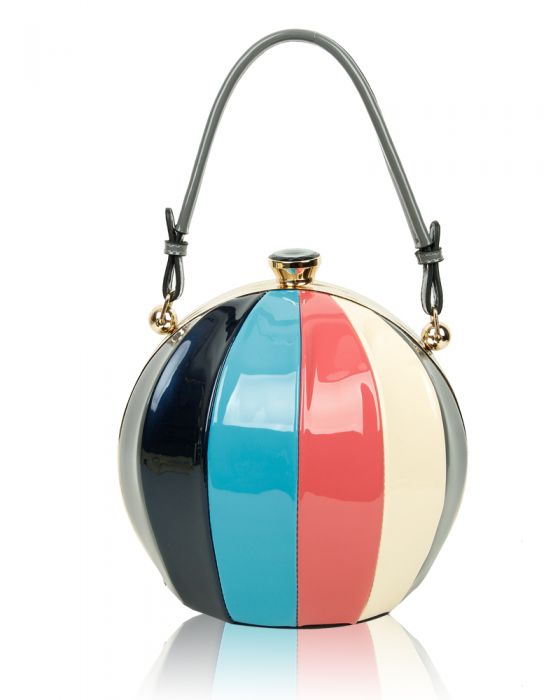 RD170141 Round Shaped Strip Patterned Top-Handle Bag