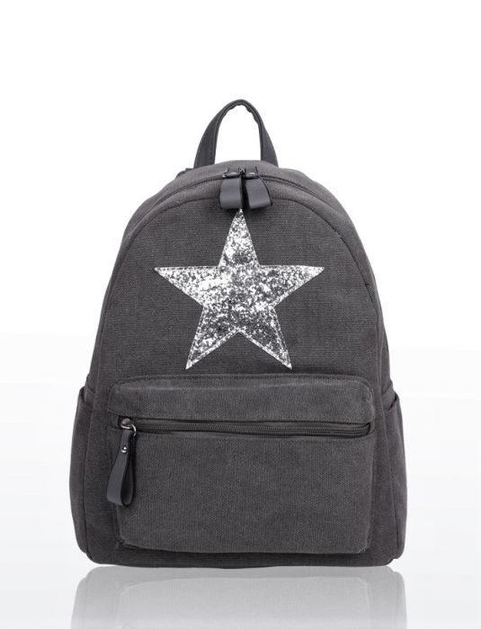 RH180916 - Large compartments Canvas Backpack with Glittery Star