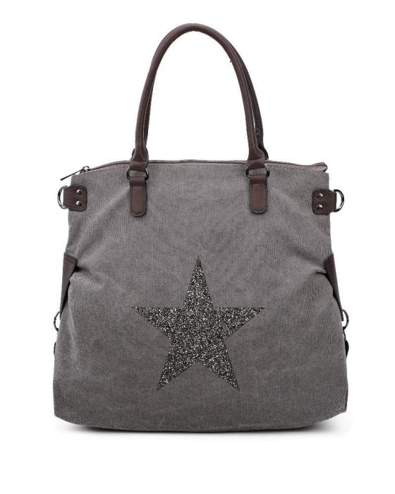 RX160163-Canvas Tote Bag With Glitter Star Patterned