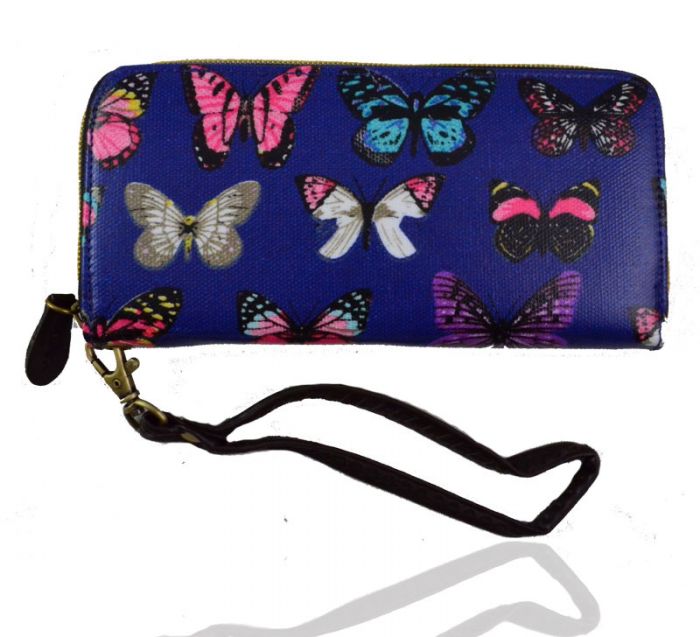 K3-Butterfly Print Oilcloth Zip Around Purse. Pack of 12pcs.