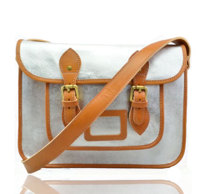 V0030 13.5" Fun Color Block Large Leather Satchel