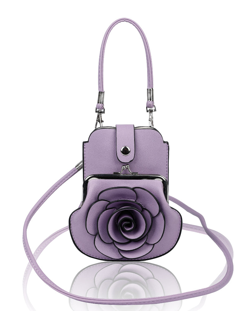AF006 3D Rose Floral Patterned Mobile Phone Pouch Purse Bag