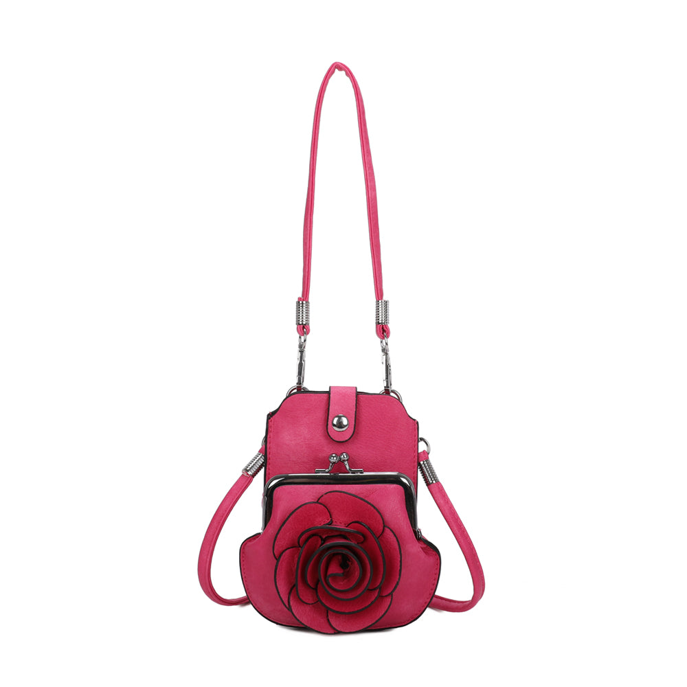 AF006 3D Rose Floral Patterned Mobile Phone Pouch Purse Bag